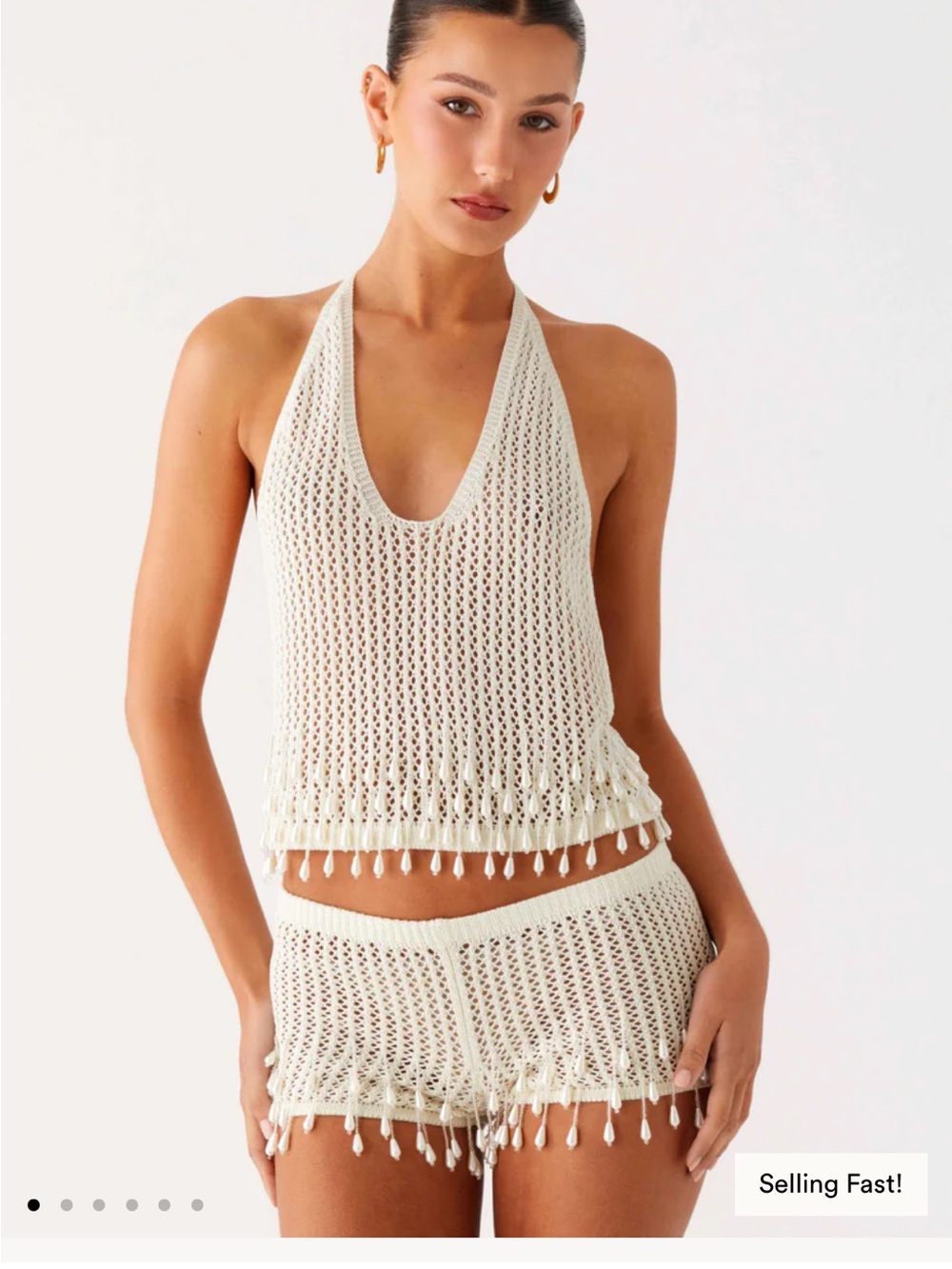 Crochet Halter Tank and Short Set in Cream